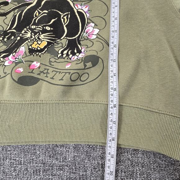 Ed Hardy Signature Logo Crop Sweatshirt Womens Size Medium Green Y2K - Picture 5 of 6